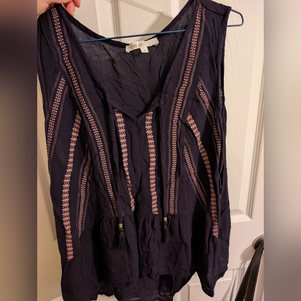 Cleo Navy and Pink Patterned Blouse